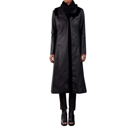 Coats & Jackets Barbara Bologna Long Coat - Waxed Cotton Wool Trim Black