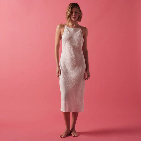 Dresses James Perse Linen Cami Dress - Bias Cut Garment Dyed Pale Violet Red