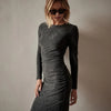 Dresses James Perse Stretch Velvet Ruched Dress - Fitted Long Sleeve Dim Gray