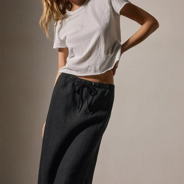 Long skirts James Perse Bias Cut Linen Drawstring Skirt Dark Gray