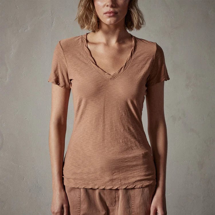 women T-Shirt James Perse Sheer Slub V Neck Tee - Fitted Cotton Slub Slate Gray
