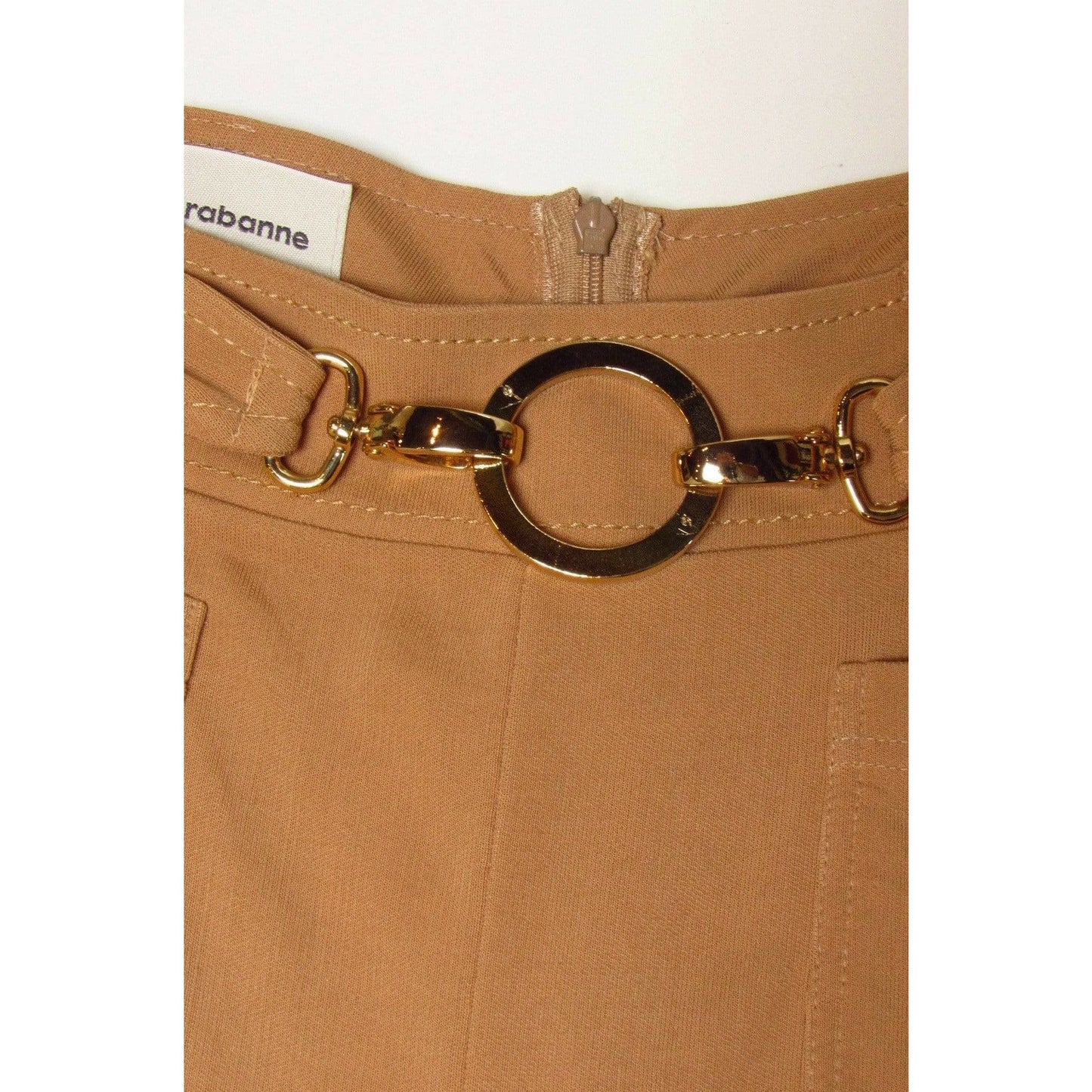 Paco Rabanne Skirts Medium / Beige / Rayon Paco Rabanne Beige Stretch Belted Skirt