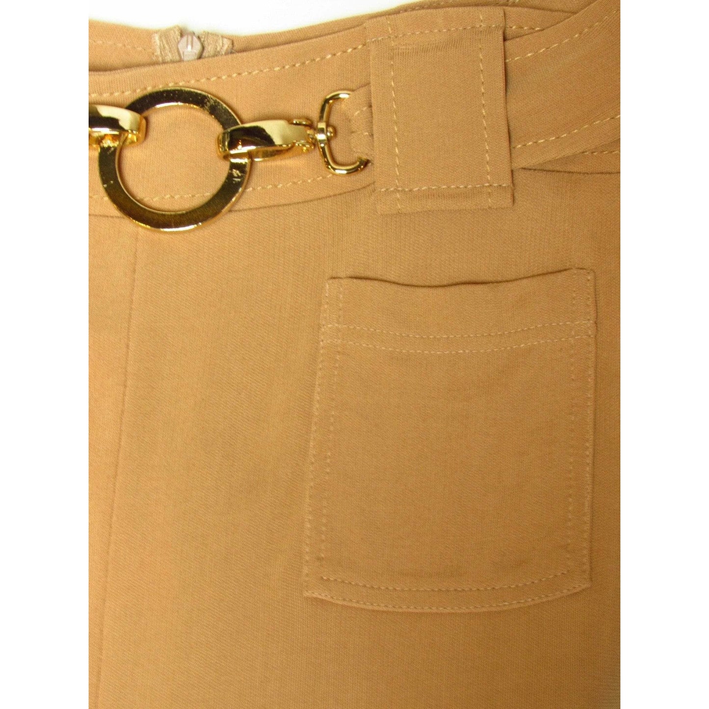 Paco Rabanne Skirts Medium / Beige / Rayon Paco Rabanne Beige Stretch Belted Skirt