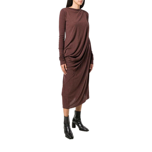 Dresses Rick Owens Lilies Side Drape Knit Dress - Asymmetric Wool Viscose Dark Olive Green