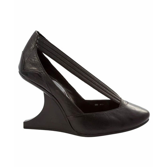 Shoes Y-3 by Yohji Yamamoto Curved Wedge Heels - Sculptural Black Leather Dark Slate Gray