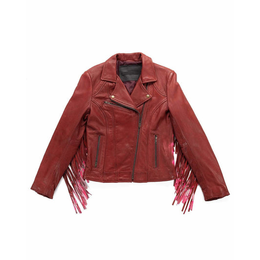 Coats & Jackets Leather Tassel Biker Jacket Saddle Brown