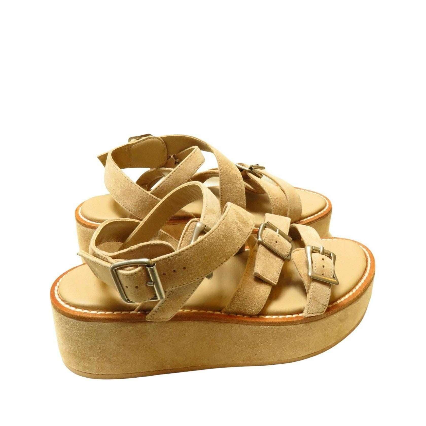 Ann Demeulemeester Shoes 40 / Tan / Suede Ann Demeulemeester Buckled Platform Sandal