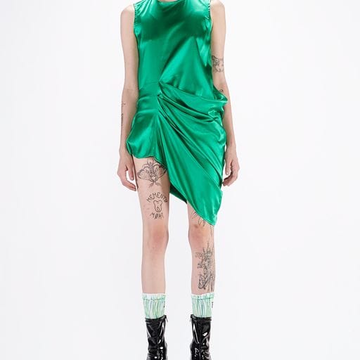 Barbara Bologna BB Piega Dress Green Silk Draped S