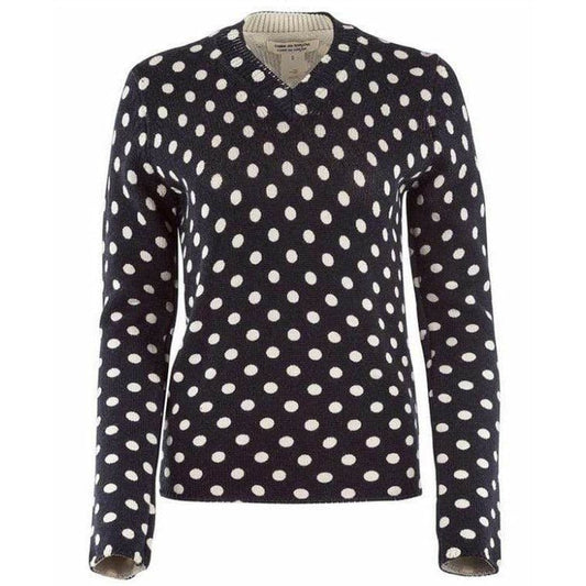 Shirts & Tops Comme Des Garçons Polka Dot Sweater - Navy Cotton V-Neck Dark Slate Gray