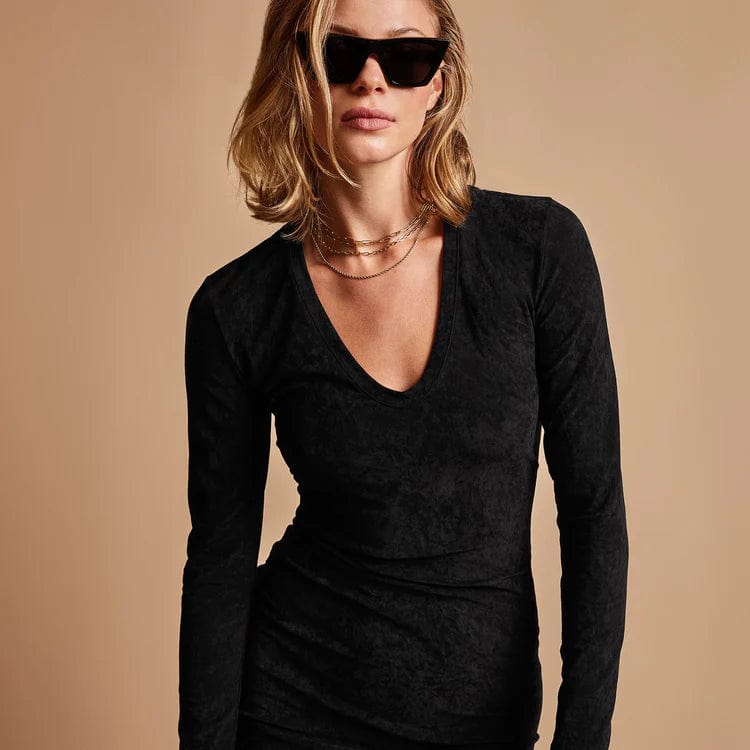 V Neck Velvet Dress - Black - 2 / Black / JP V Neck Velvet Dress - Black - 2 / Black / JP