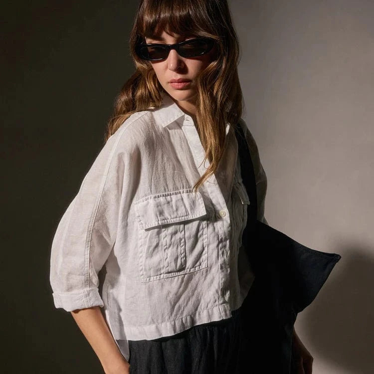Women Tops James Perse Pocket Cropped Shirt Gray