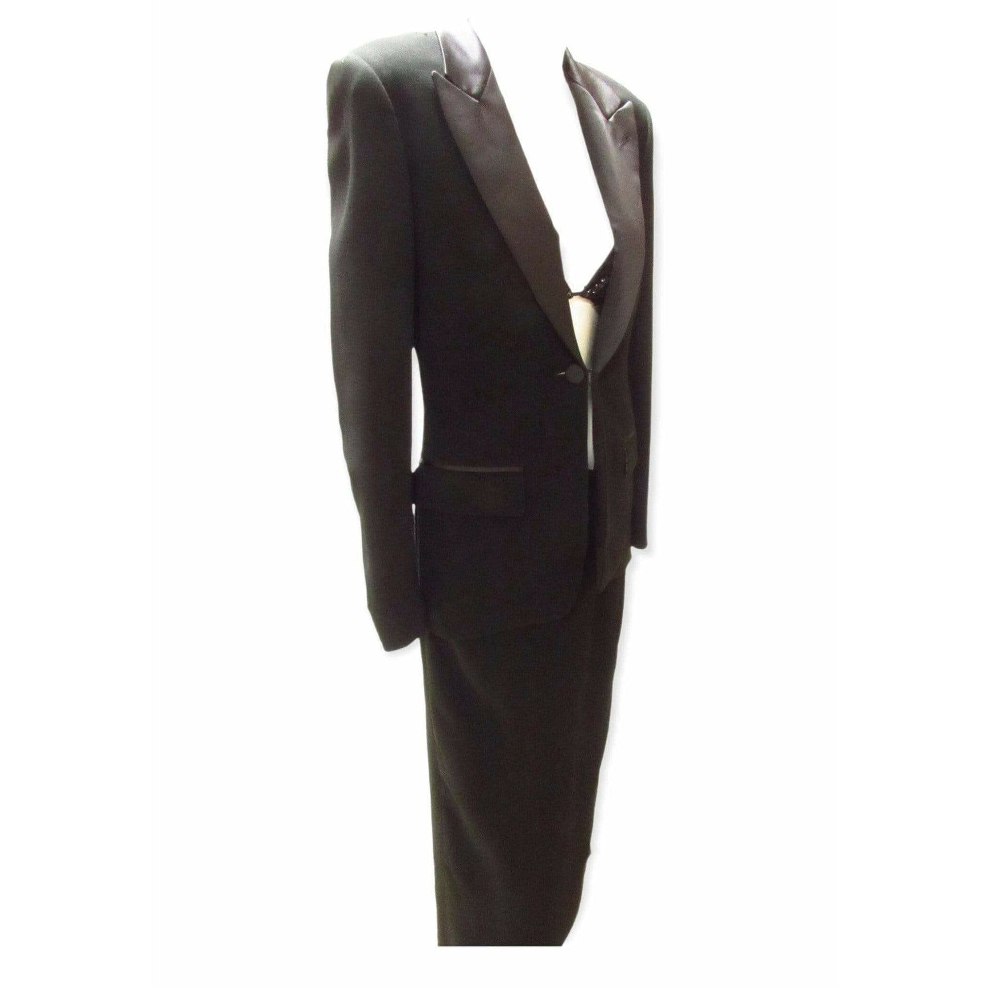 Dresses Jean Paul Gaultier Classique Tuxedo Dress - Black Wool Rayon White Smoke