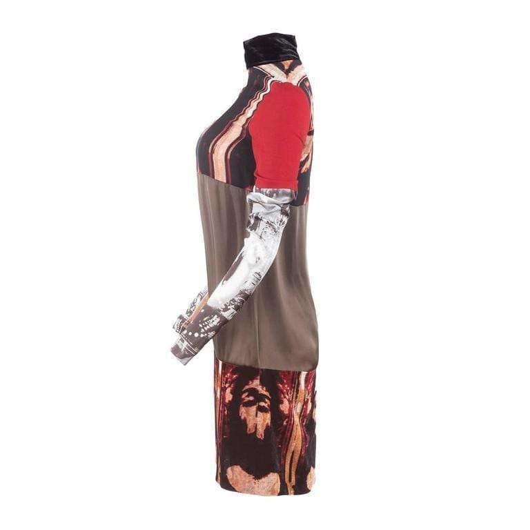 long dress blue colour Jean Paul Gaultier Vintage Dress - Graphic Velvet Silk 1990s by Jean Paul  Gaultier