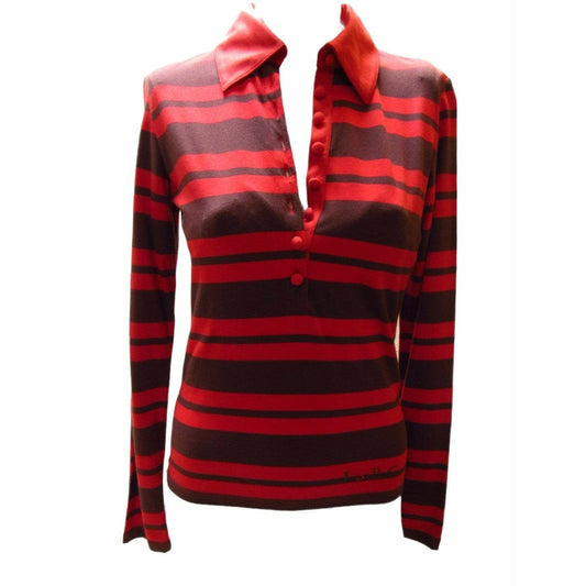 Jean Paul Gaultier Shirts & Tops Medium / Red / Cotton Jean Paul Gaultier Red Stripe Long Sleeve Polo