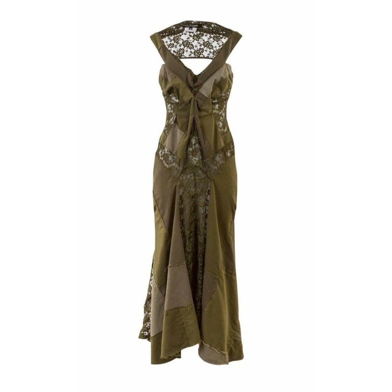 Junya Watanabe Deconstructed Lace Panel Dress Dark Olive Green