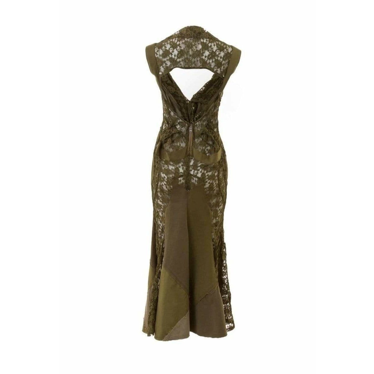 Junya Watanabe Deconstructed Lace Panel Dress Dark Olive Green