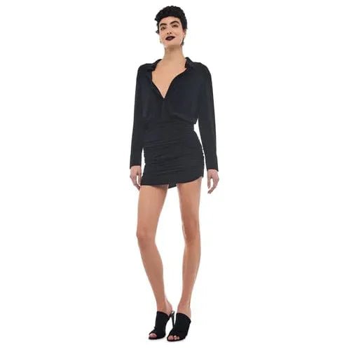 Norma Kamali Boyfriend NK Shirt Shirred Skirt Dress in BLACK. Size L