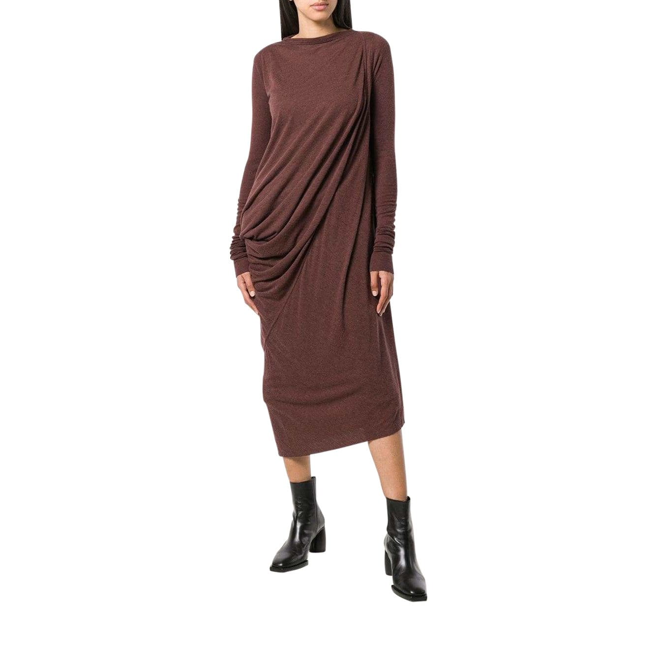 Rick Owens Lilies Side Drape Knit Dress - Asymmetric Wool Viscose 40 / Blood / Wool Viscose Polyamide Rick Owens Lilies Side Drape Knit Dress - Asymmetric Wool Viscose 40 / Blood / Wool Viscose Polyamide