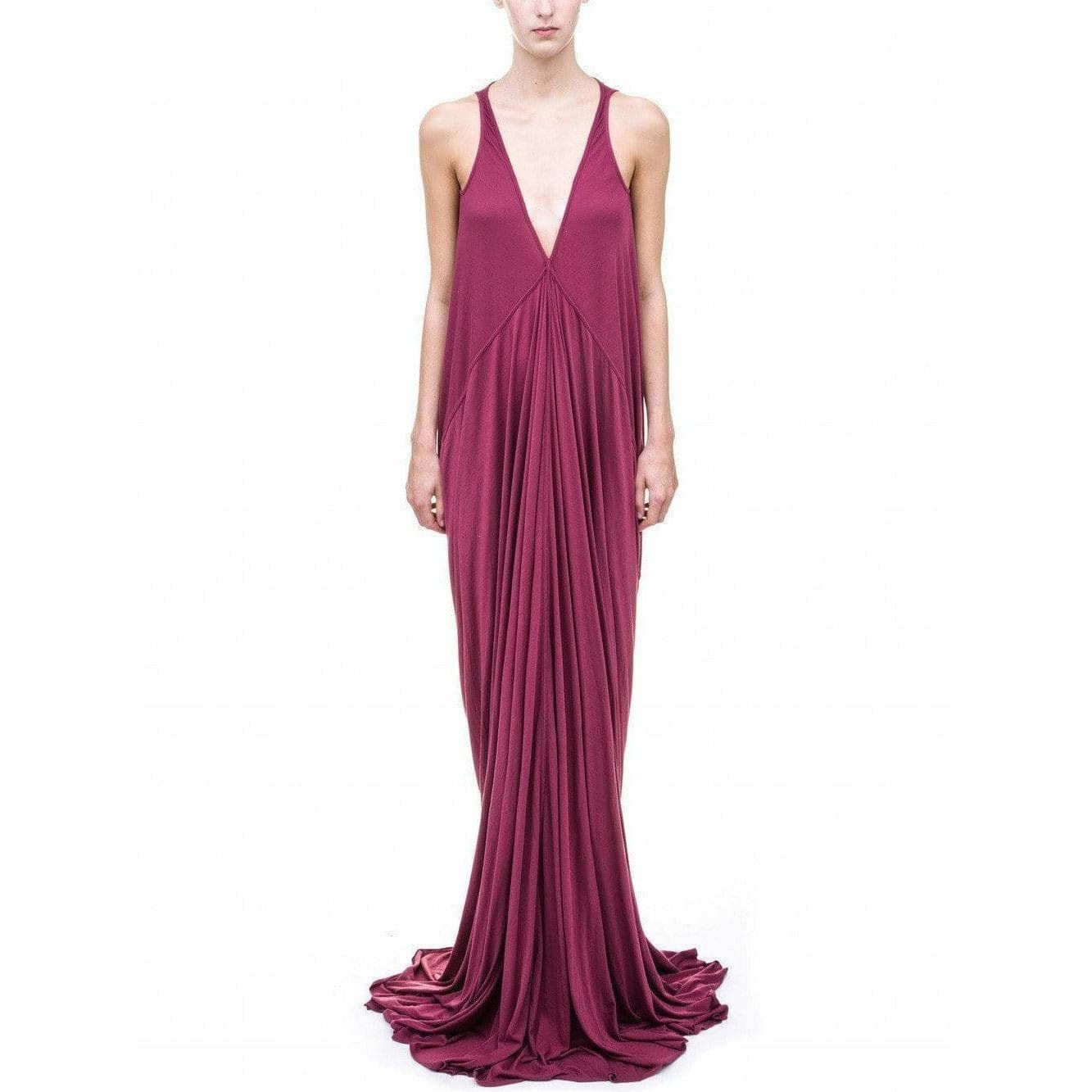 Dresses Rick Owens Lilies Long Jersey Dress - Venetian Red V-Neck Drape Maroon