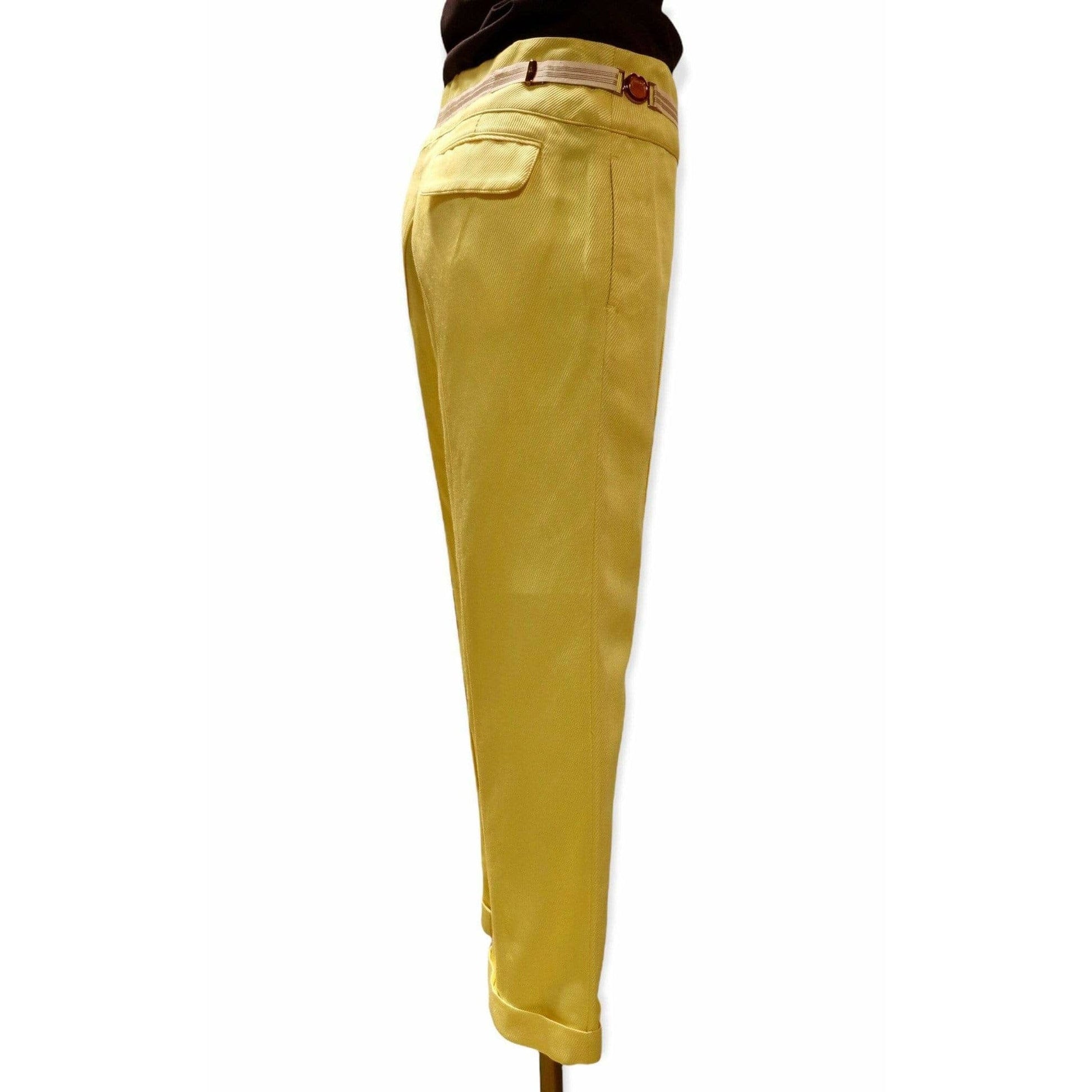 Pants Undercover Vintage Yellow Crop Pant - Silk Linen Blend White Smoke
