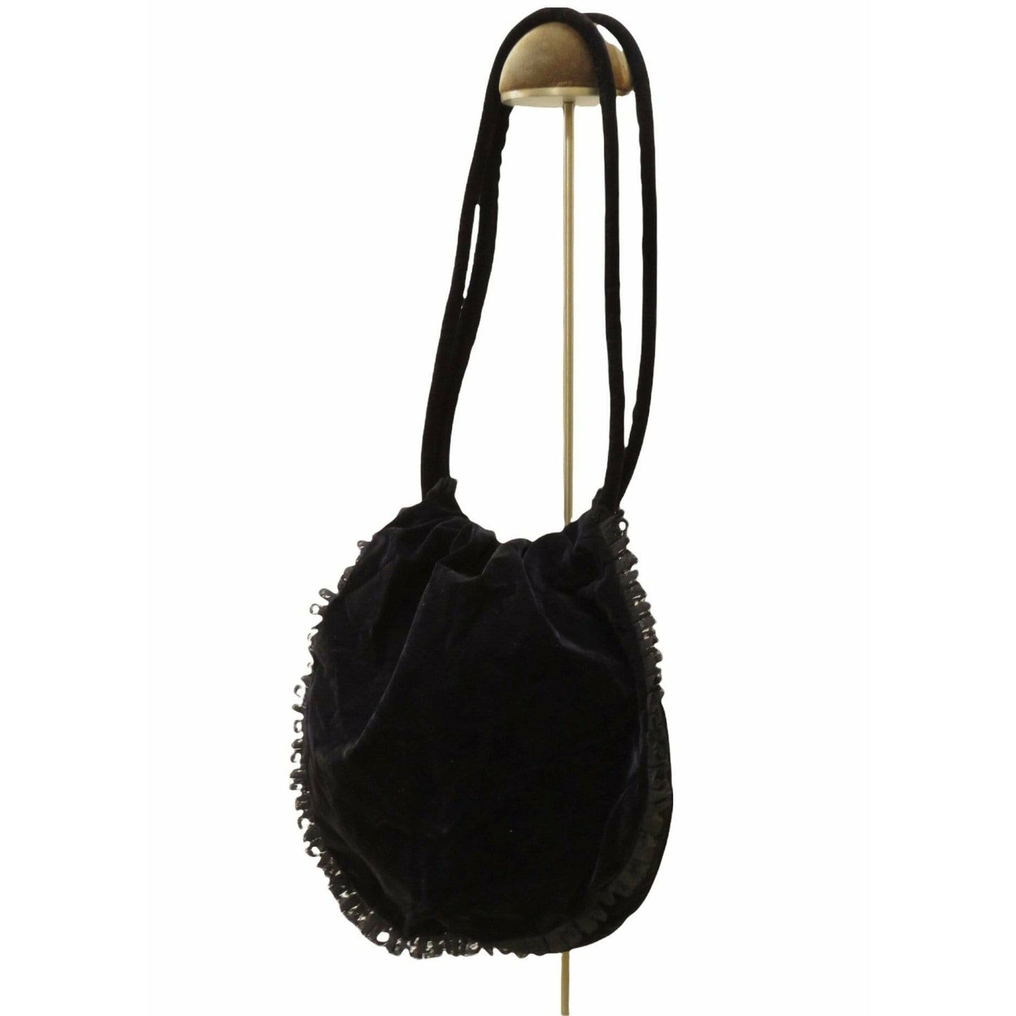 chantal-thomass-velvet-and-lace-ruffle-round-shoulder-bag Handbags Black