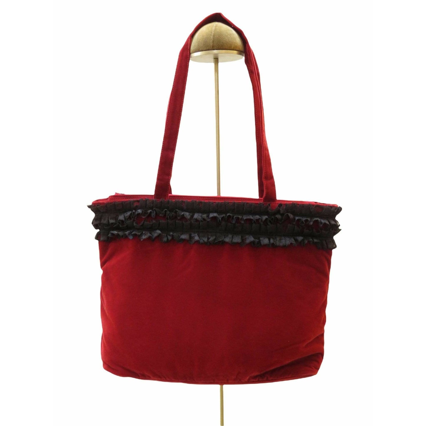 chantal-thomass-red-velvet-and-lace-shoulder-bag Handbags Dark Red