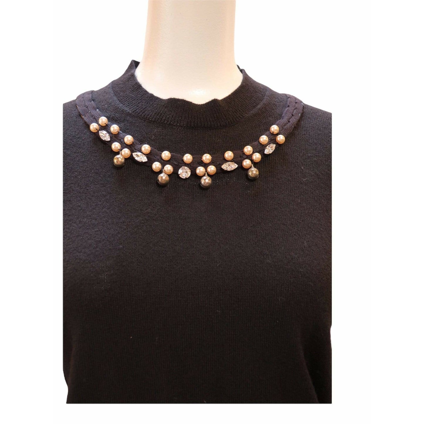 Shirts & Tops comme-des-garcons-pearl-and-crystal-embellished-black-mock-neck-sweater Comme des Garçons Dark Slate Gray