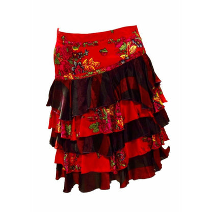 jean-paul-gaultier-floral-tiered-skirt Skirts Firebrick