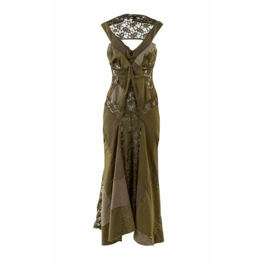 Dresses junya-watanabe-deconstructed-army-green-sleeveless-lace-patch-work-gown Junya Watanabe Dark Olive Green