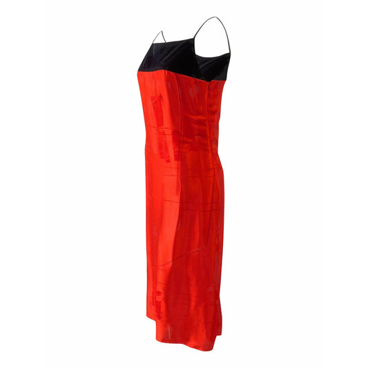 martine-sitbon-red-silk-and-velvet-dress Dresses Firebrick