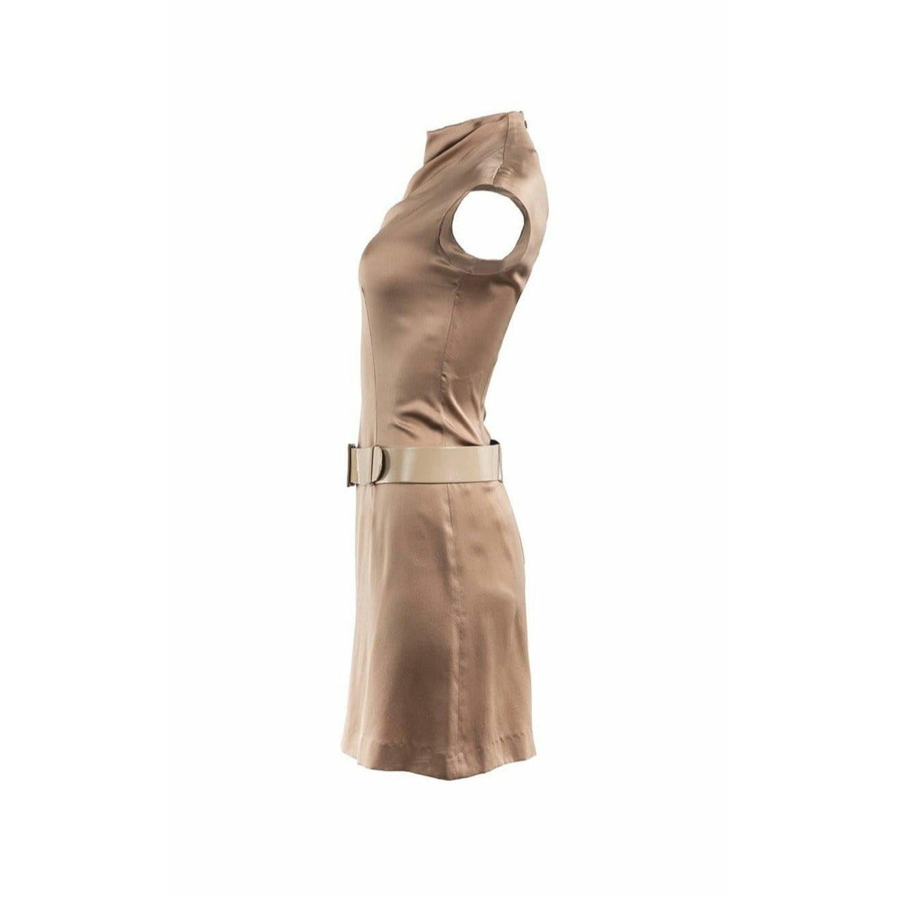 Dresses paco-rabanne-camel-silk-mock-neck-belted-mini-dress Paco Rabanne Rosy Brown