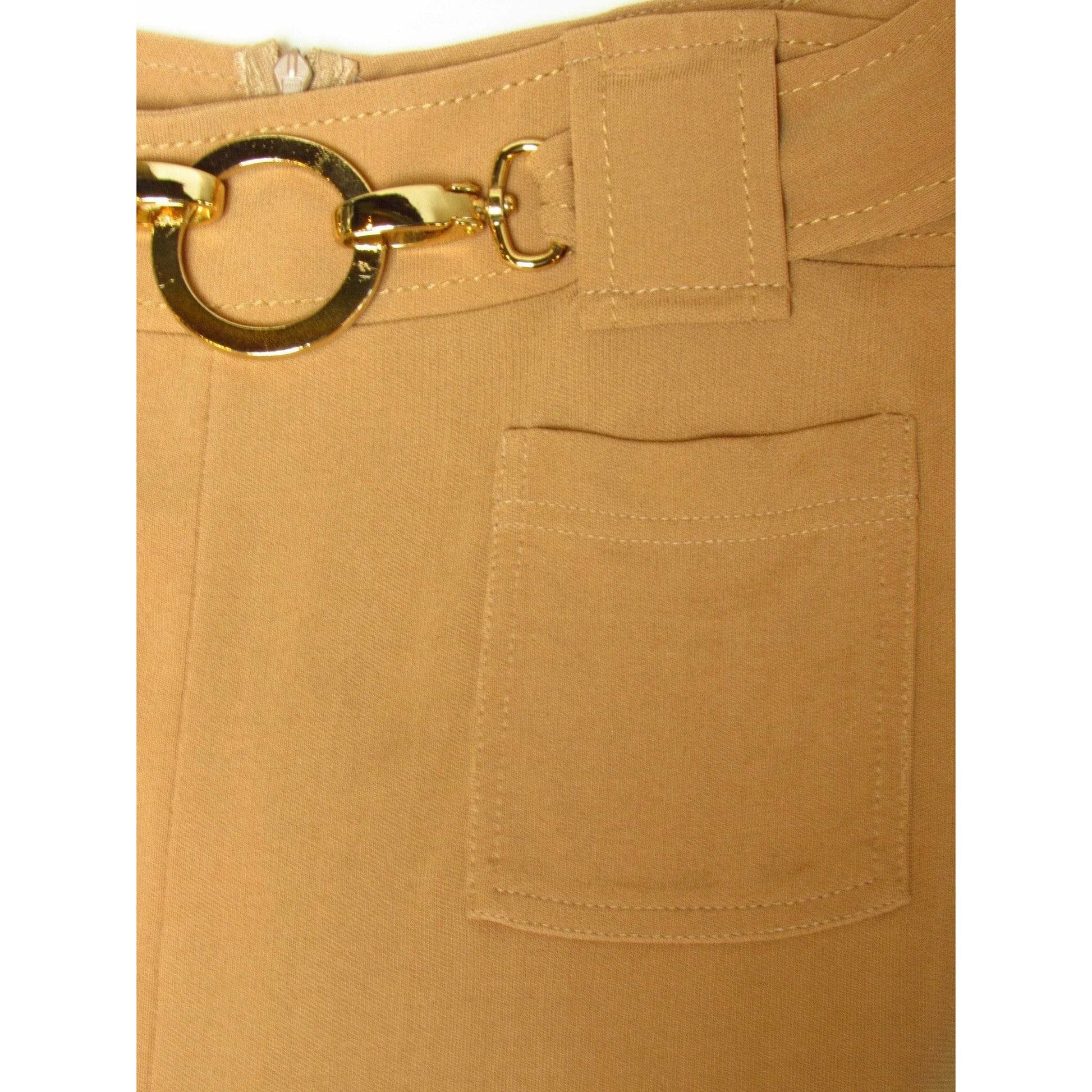 paco-rabanne-beige-stretch-belted-skirt Skirts Dark Khaki