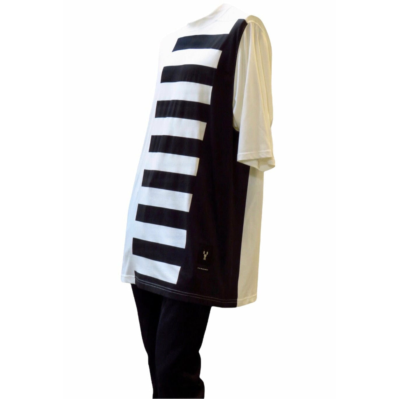 striped-panel-t-shirt Mens Top Black