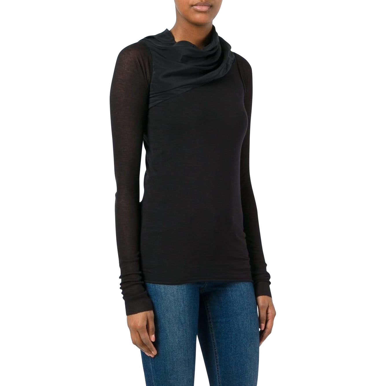 silk-panel-draped-top Shirts & Tops Black