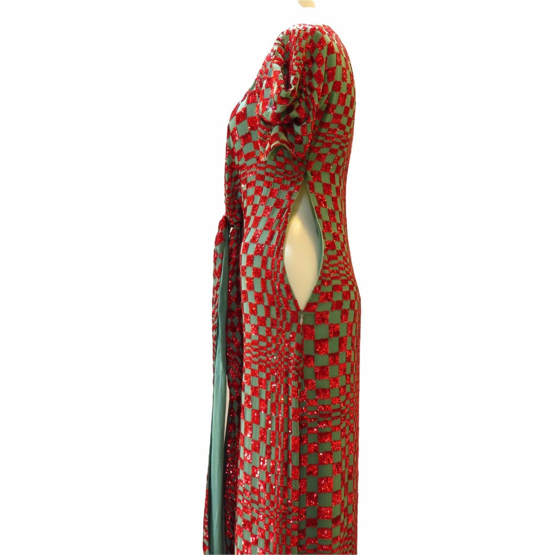 varun-sardana-red-sequin-harlequin-gown Dresses Saddle Brown